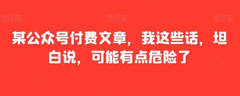 某公众号付费文章,我这些话,坦白说,可能有点危险了-一个公司创业项目 - 淘金吧