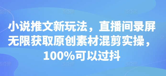 小说推文新玩法，直播间录屏无限获取原创素材混剪实操，100%可以过抖-一个公司创业项目 - 淘金吧
