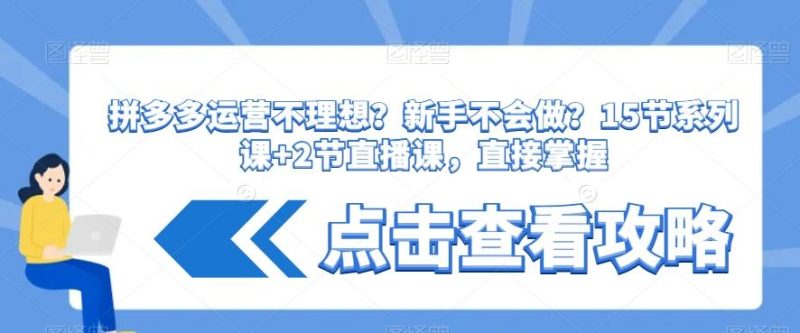 拼多多运营不理想?新手不会做?15节系列课+2节直播课,直接掌握-一个公司创业项目 - 淘金吧