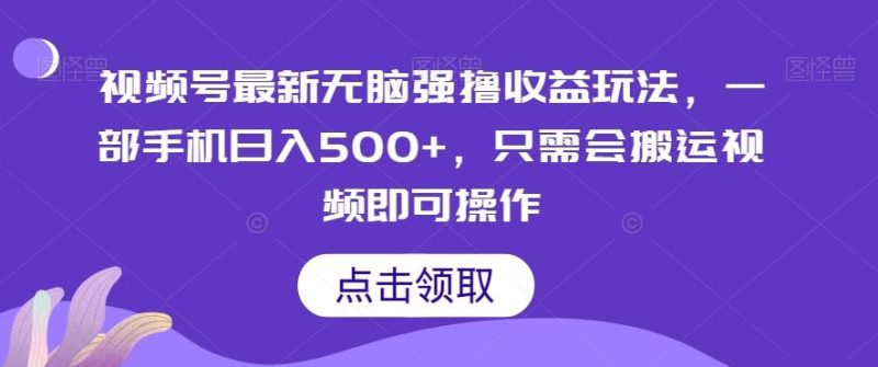 视频号最新无脑强撸收益玩法,一部手机日入500+,只需会搬运视频即可操作-一个公司创业项目 - 淘金吧