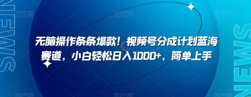 无脑操作条条爆款!视频号分成计划蓝海赛道,小白轻松日入1000+,简单上手-一个公司创业项目 - 淘金吧