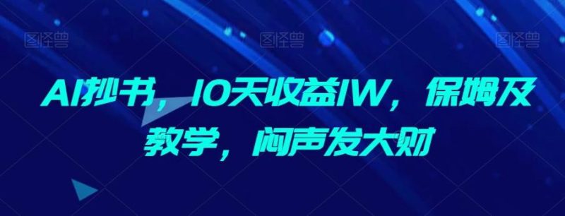 AI抄书,10天收益1W,保姆及教学,闷声发大财-一个公司创业项目 - 淘金吧