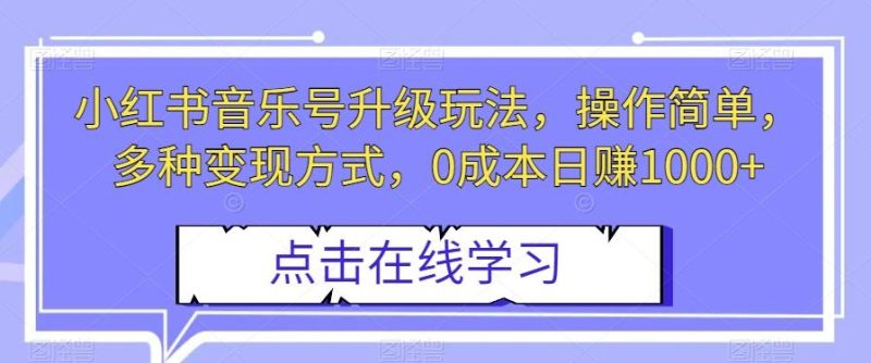 小红书音乐号升级玩法,操作简单,多种变现方式,0成本日赚1000+【揭秘】-一个公司创业项目 - 淘金吧