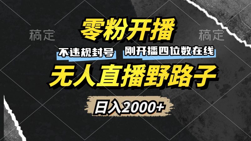 零粉开播，无人直播野路子，日入2000+，不违规封号，躺赚收益！-一个公司创业项目 - 淘金吧