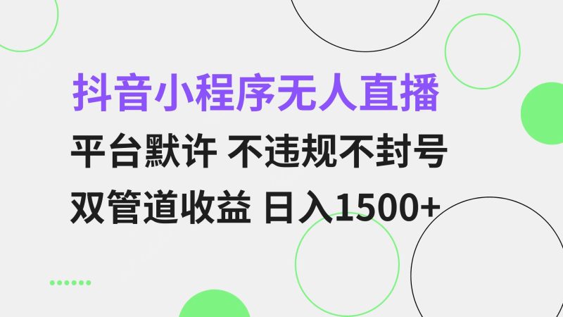 抖音小程序无人直播 平台默许 不违规不封号 双管道收益 日入1500+ 小白…-一个公司创业项目 - 淘金吧