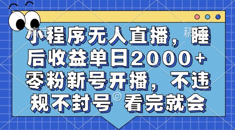 小程序无人直播，睡后收益单日2000+ 零粉新号开播，不违规不封号 看完就会-一个公司创业项目 - 淘金吧