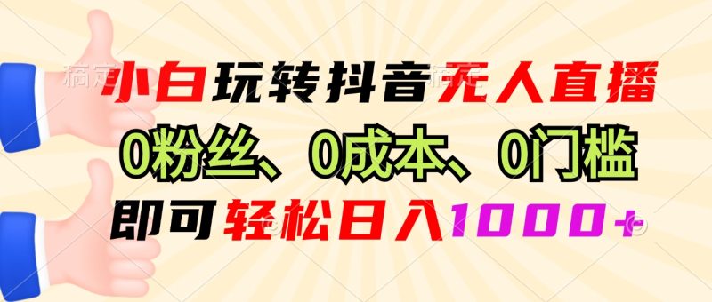 小白玩转抖音无人直播，0粉丝、0成本、0门槛，轻松日入1000+-一个公司创业项目 - 淘金吧