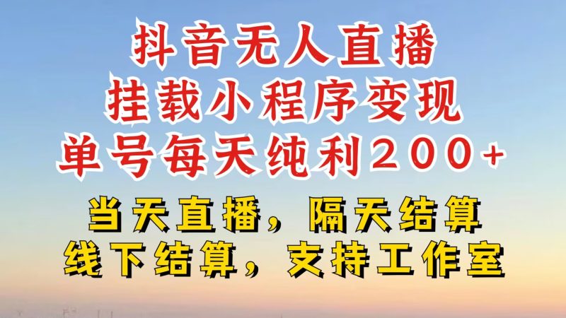 抖音无人直播挂载小程序,零粉号一天变现二百多,不违规也不封号,一场挂十个小时起步【揭秘】-一个公司创业项目 - 淘金吧
