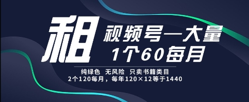 租视频号,一个60每月,2个120.纯绿色、无风险,常年租【揭秘】-一个公司创业项目 - 淘金吧