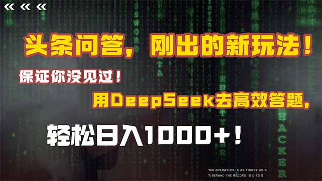 头条问答，刚出的新玩法！保证你没见过！结合Deepseek高效答题，轻松日…-一个公司创业项目 - 淘金吧