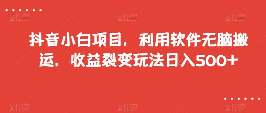 抖音小白项目,利用软件无脑搬运,收益裂变玩法日入500+【揭秘】
