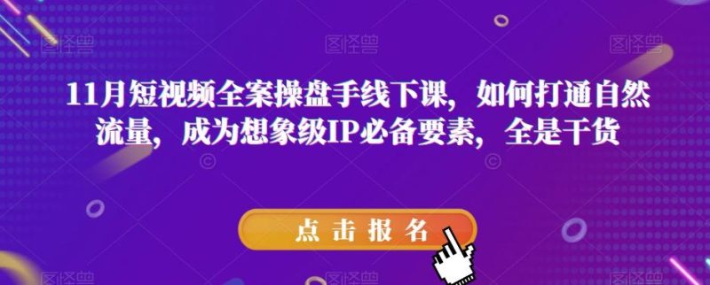 11月短视频全案操盘手线下课,如何打通自然流量,成为想象级IP必备要素,全是干货-一个公司创业项目 - 淘金吧