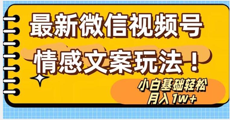 微信视频号情感文案最新玩法，小白轻松月入1万+无脑搬运【揭秘】-一个公司创业项目 - 淘金吧