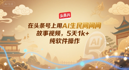 在头条号上用AI生民间故事视频,5天1k+,纯软件操作-一个公司创业项目 - 淘金吧