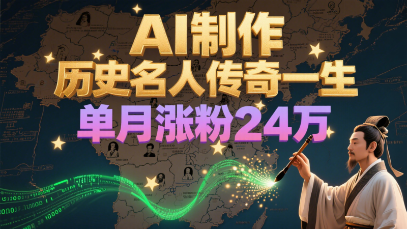 暴力起号！用AI制作历史名人传奇一生，单月涨粉24万，涨粉+变现赛道黑马来了-一个公司创业项目 - 淘金吧