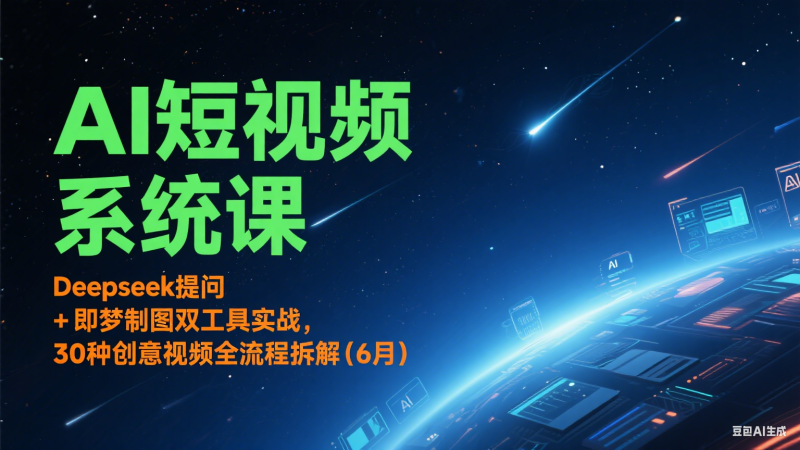 AI短视频系统课:Deepseek提问 + 即梦制图双工具实战,30种创意视频全流程拆解(6月)-一个公司创业项目 - 淘金吧