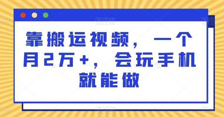 靠搬运视频，一个月2万+，会玩手机就能做-一个公司创业项目 - 淘金吧