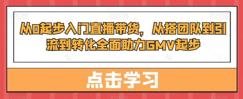 从0起步入门直播带货,从搭团队到引流到转化全面助力GMV起步-一个公司创业项目 - 淘金吧