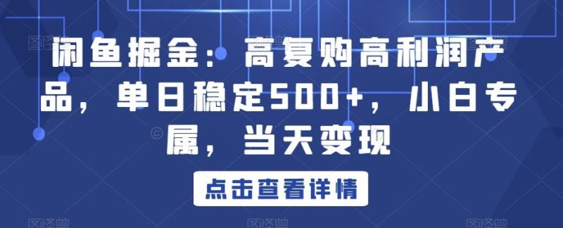 闲鱼掘金:高复购高利润产品,单日稳定500+,小白专属,当天变现-一个公司创业项目 - 淘金吧