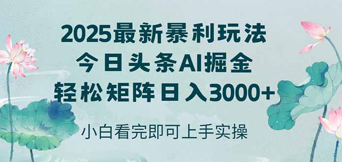 今日头条2025年最新暴利玩法，思路简单，复制粘贴，轻松实现矩阵日入3000+-一个公司创业项目 - 淘金吧