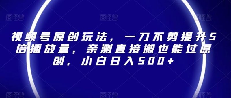 视频号原创玩法,一刀不剪提升5倍播放量,亲测直接搬也能过原创,小白日入500+【揭秘】-一个公司创业项目 - 淘金吧