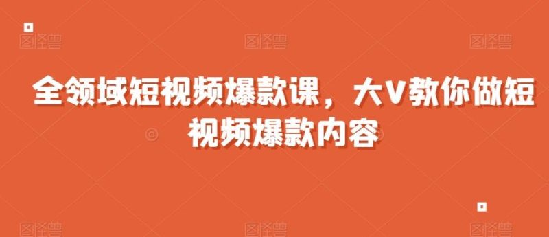 全领域短视频爆款课，全网两千万粉丝大V教你做短视频爆款内容-一个公司创业项目 - 淘金吧