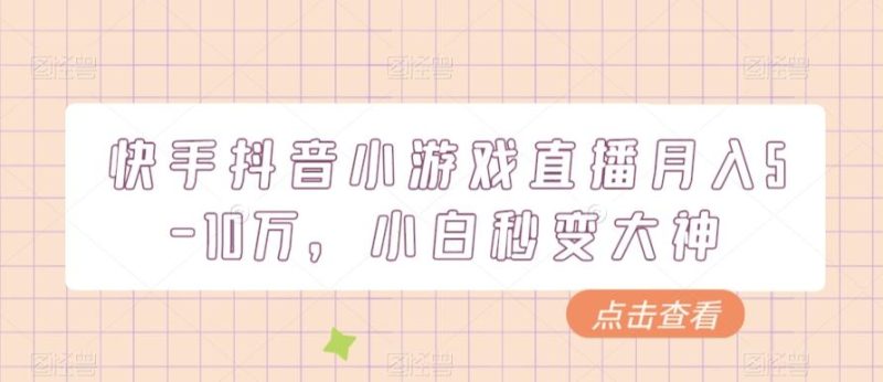 快手抖音小游戏直播月入5-10万,小白秒变大神-一个公司创业项目 - 淘金吧