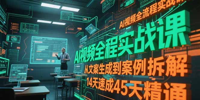 AI视频全流程实战课,从文案生成到案例拆解,14天速成45天精通-一个公司创业项目 - 淘金吧