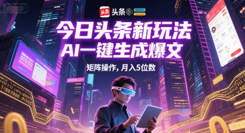 今日头条新玩法,AI一键生成爆文,矩阵操作,月入5位数-一个公司创业项目 - 淘金吧