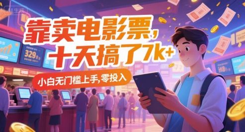 靠卖电影票,十天搞了7k+,小白无门槛上手,零投入【揭秘】-一个公司创业项目 - 淘金吧