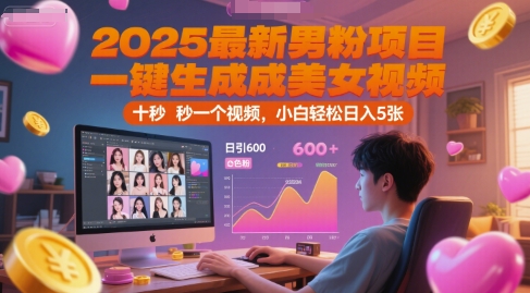 2025最新男粉项目，一键生成美女视频，日引600+色粉 十秒一个视频，小白轻松日入5张【揭秘】-一个公司创业项目 - 淘金吧