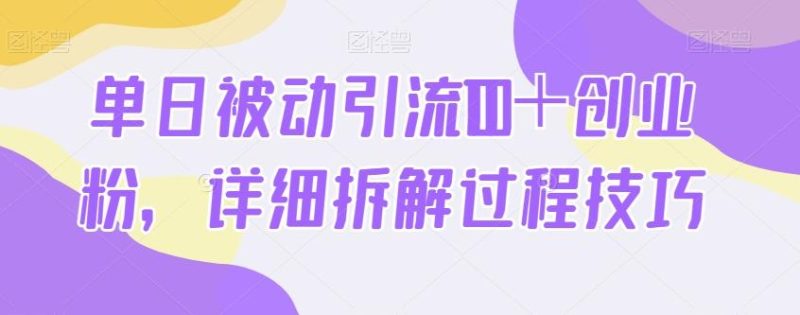 单日被动引流100+创业粉,详细拆解过程技巧-一个公司创业项目 - 淘金吧