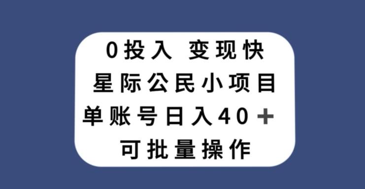 0投入，变现快，星际公民小项目，单账号一天收益40+，可批量操作-一个公司创业项目 - 淘金吧