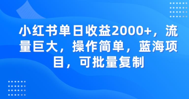 小红书单日收益2000+，流量巨大，操作简单，蓝海项目，可批量操作-一个公司创业项目 - 淘金吧