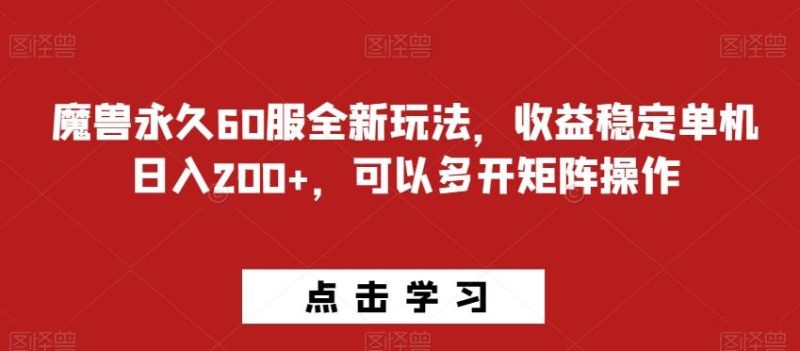 魔兽永久60服全新玩法,收益稳定单机日入200+,可以多开矩阵操作-一个公司创业项目 - 淘金吧