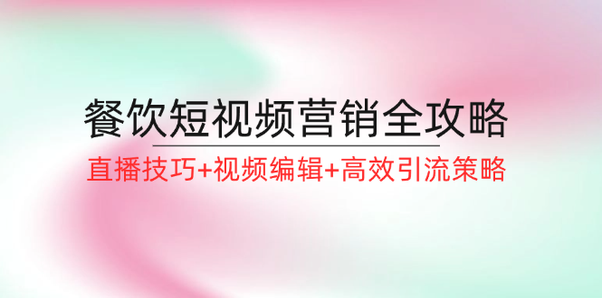 餐饮短视频营销全攻略：直播技巧+视频编辑+高效引流策略-一个公司创业项目 - 淘金吧