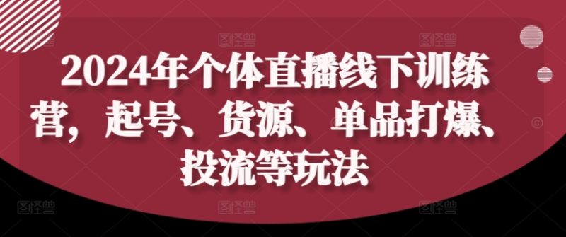 2024年个体直播训练营,起号、货源、单品打爆、投流等玩法-一个公司创业项目 - 淘金吧