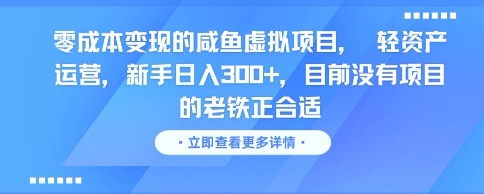 零成本变现的咸鱼虚拟项目, 轻资产运营,新手日入3张+,目前没有项目的老铁正合适-一个公司创业项目 - 淘金吧