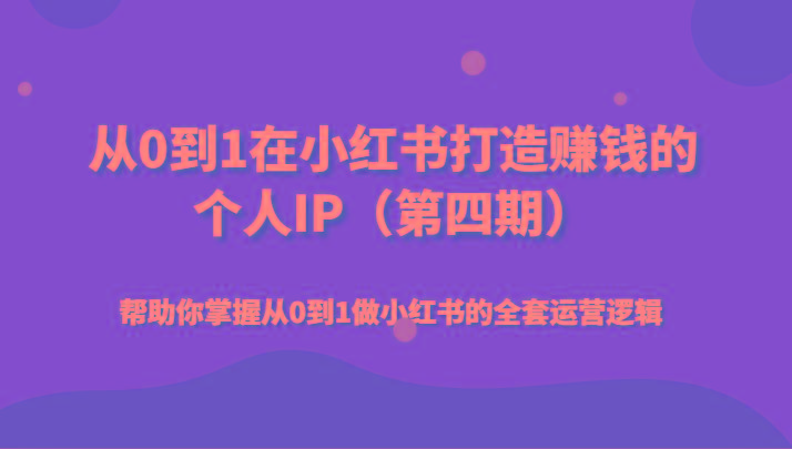 从0到1在小红书打造赚钱的个人IP(第四期)帮助你掌握从0到1做小红书的全套运营逻辑-一个公司创业项目 - 淘金吧