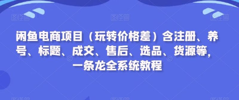 闲鱼电商项目(玩转价格差)含注册、养号、标题、成交、售后、选品、货源等,一条龙全系统教程-一个公司创业项目 - 淘金吧