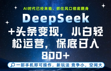 DeepSeek+头条变现，保姆级教学，小白轻松上手，日入8张+【揭秘】-一个公司创业项目 - 淘金吧