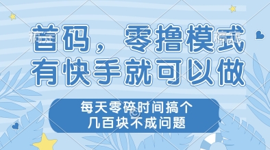 首码,零撸模式,有快手就可以做,每天零碎时间搞个几张不成问题【揭秘】-一个公司创业项目 - 淘金吧