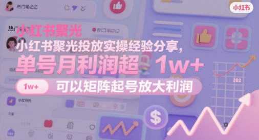 小红书聚光投放实操经验分享，单号月利润超1w+，可以矩阵起号放大利润-一个公司创业项目 - 淘金吧