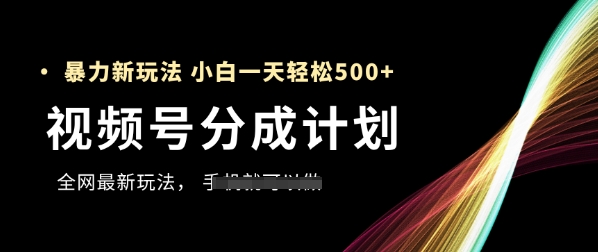 视频号分成计划，全网最暴力玩法，新手一天也能轻松5张+-一个公司创业项目 - 淘金吧