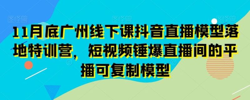 11月底广州线下课抖音直播模型落地特训营,短视频锤爆直播间的平播可复制模型-一个公司创业项目 - 淘金吧