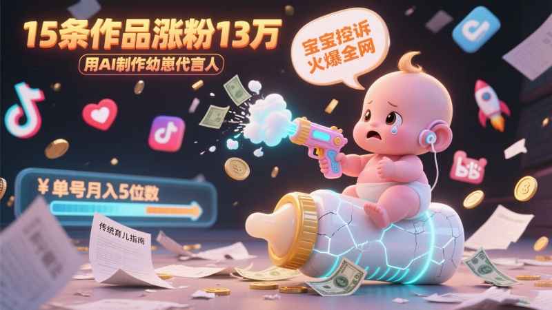 用AI制作幼崽代言人,宝宝的控诉火爆全网,15条作品涨粉13万,单号月入5位数实操教程-一个公司创业项目 - 淘金吧