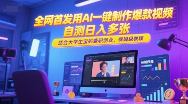 全网首发用AI一键制作爆款视频,自测日入多张,适合大学生宝妈兼职创业,保姆级教程-一个公司创业项目 - 淘金吧