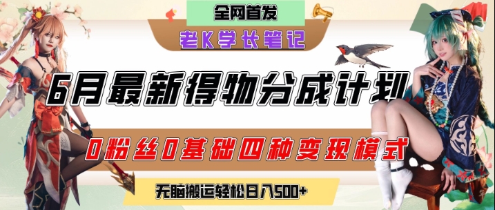 6月份最新得物创作者分成计划2.0玩法,0粉丝0基础四种模式变现,从隐蔽渠道无脑搬运,日入2张-一个公司创业项目 - 淘金吧