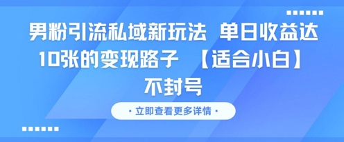 男粉引流私域新玩法，单日收益达10张的变现路子 【适合小白】不封号-一个公司创业项目 - 淘金吧