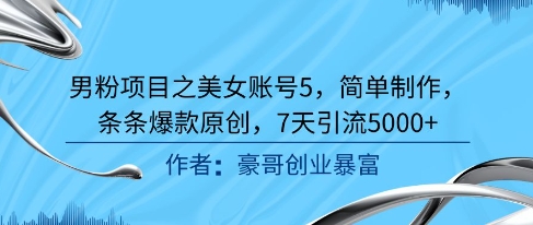 男粉项目之美女账号5，简单制作，条条爆款原创，7天引流5000+-一个公司创业项目 - 淘金吧